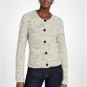 New Theory Womens Tweed Boucle Merino Wool Cardigan Size: Large Evergreen Multi